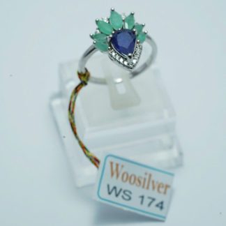 [ BẠC 925 ] Nhẫn đá sapphire xanh ngọc nước & đá ngọc lục bảo thiết kế sang trọng - WS 174