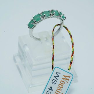 [ BẠC 925 ] Nhẫn đá bảy viên ngọc lục bảo xanh biếc tự nhiên thiết kế tối giản - WS 432