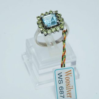 [ BẠC 925 ] Nhẫn đá Swiss Topaz xanh thiết kế cổ điển và sang trọng - WS 687