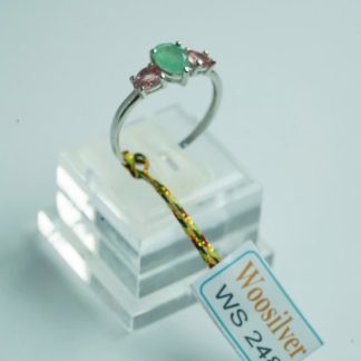 [ BẠC 925 ] Nhẫn đá ngọc lục bảo phối đá topaz hồng tự nhiên - WS 248