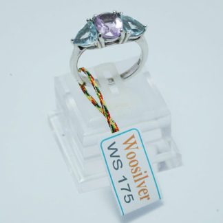 [ BẠC 925 ] Nhẫn đá thạch anh tím phối đá aquamarine xanh - WS 175