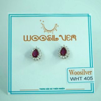 [BẠC 925 xi kim] Bông tai đá đá ruby ​​hình giọt nước thanh lịch và quý phái - WHT 405
