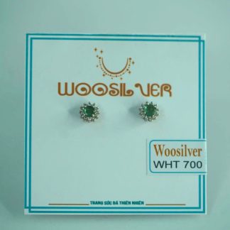 [BẠC 925 xi kim] Bông tai đá ngọc lục bảo hình hoa quý phái sang trọng - WHT 700