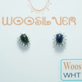 [BẠC 925 xi kim] Bông tai đá opal hình bầu dục huyền bí - WHT 603