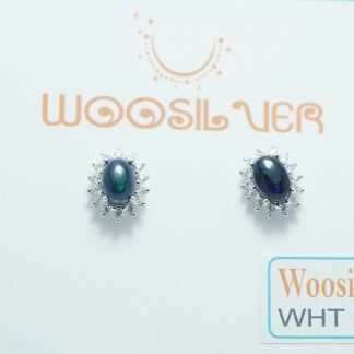 [BẠC 925 xi kim] Bông tai đá opal xanh hình bầu dục - WHT 601