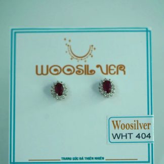 [BẠC 925 xi kim] Bông tai đá đá ruby ​​hình bầu dục sang trọng và quý phái - WHT404