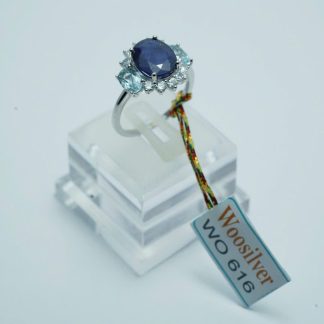 [ BẠC 925 ] Nhẫn đá Sapphire xanh huyền bí & Topaz xanh nhạt - WO 616