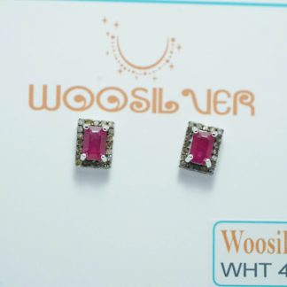 [ BẠC 925 ] Hoa tai đá Ruby hình chữ nhật - WHT 402