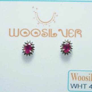 [ BẠC 925 ] Hoa tai đá Ruby oval màu đỏ đậm quyến rũ - WHT 407