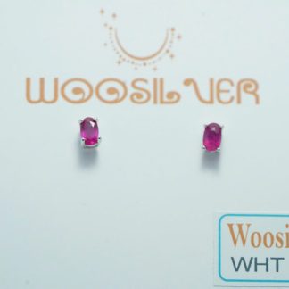 [ BẠC 925 ] Hoa tai đá Ruby oval đơn giản - WHT 724