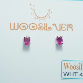 [ BẠC 925 ] Hoa tai đá Ruby oval đơn giản sang trọng - WHT 408