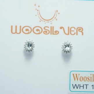 [ BẠC 925 ] Hoa tai đá Aquamarine dáng oval viền đá - WHT 111