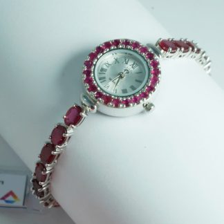 [ BẠC 925 ] Lắc tay đồng hồ đá Ruby thiết kế nữ tính sang trọng