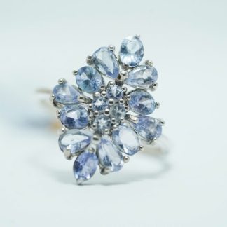 [ BẠC 925 ] Nhẫn đá Tanzanite thiết kế hoa thanh lịch