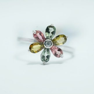 [ BẠC 925 ] Nhẫn đá Tourmaline thiết kế hình hoa 6 cánh mềm mại