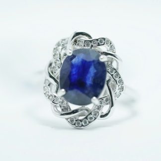 [ BẠC 925 ] Nhẫn đá Sapphire sang trọng xanh lam huyền bí