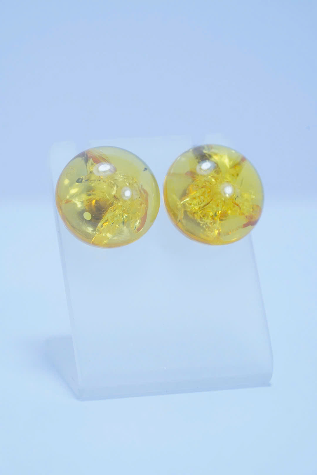 Hoa Tai Hổ Phách Vàng Mật Ong Tròn Cổ Điển Si Nhật