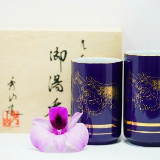 [ HÀNG SECONDHAND ] Bộ Ly Gốm Sứ Secondhand – Họa Tiết Chó Vàng Trung Thành – BGS76