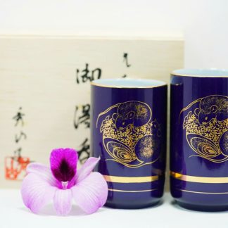 [ HÀNG SECONDHAND ] Bộ Ly Gốm Sứ Secondhand – Họa Tiết Chuột Vàng Phú Quý – BGS78